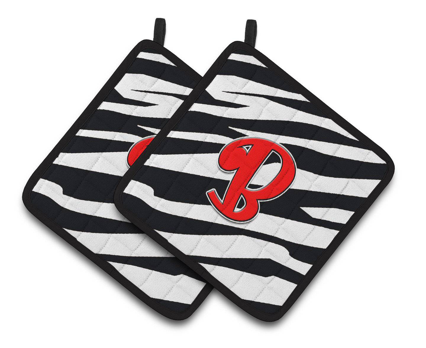 Monogram Initial B Zebra Red  Pair of Pot Holders CJ1024-BPTHD - the-store.com