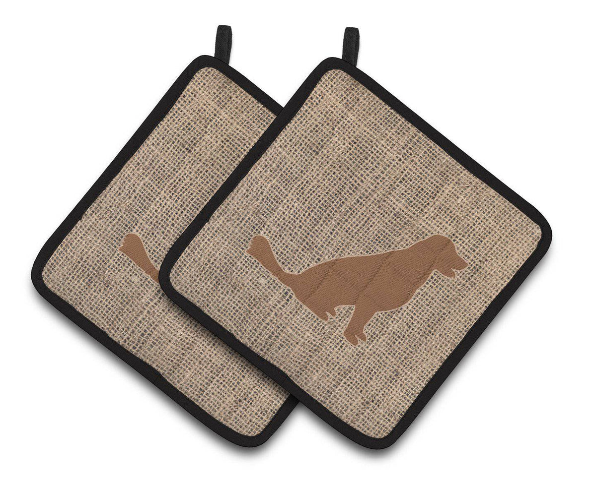 Labrador Faux Burlap and Brown   Pair of Pot Holders BB1076-BL-BN-PTHD - the-store.com
