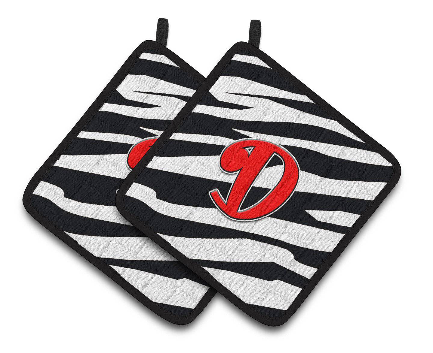 Monogram Initial D Zebra Red  Pair of Pot Holders CJ1024-DPTHD - the-store.com