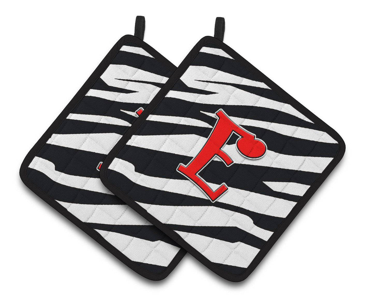 Monogram Initial E Zebra Red  Pair of Pot Holders CJ1024-EPTHD - the-store.com