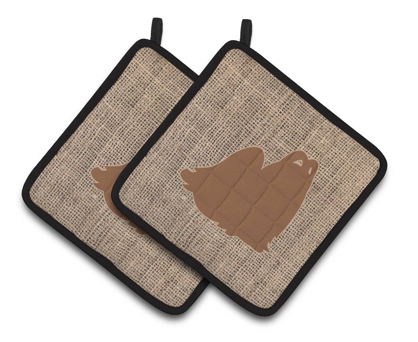 Maltese Faux Burlap and Brown   Pair of Pot Holders BB1079-BL-BN-PTHD - the-store.com