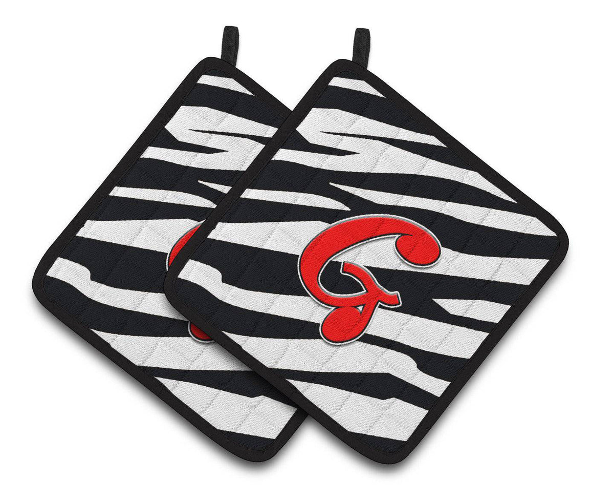 Monogram Initial G Zebra Red  Pair of Pot Holders CJ1024-GPTHD - the-store.com
