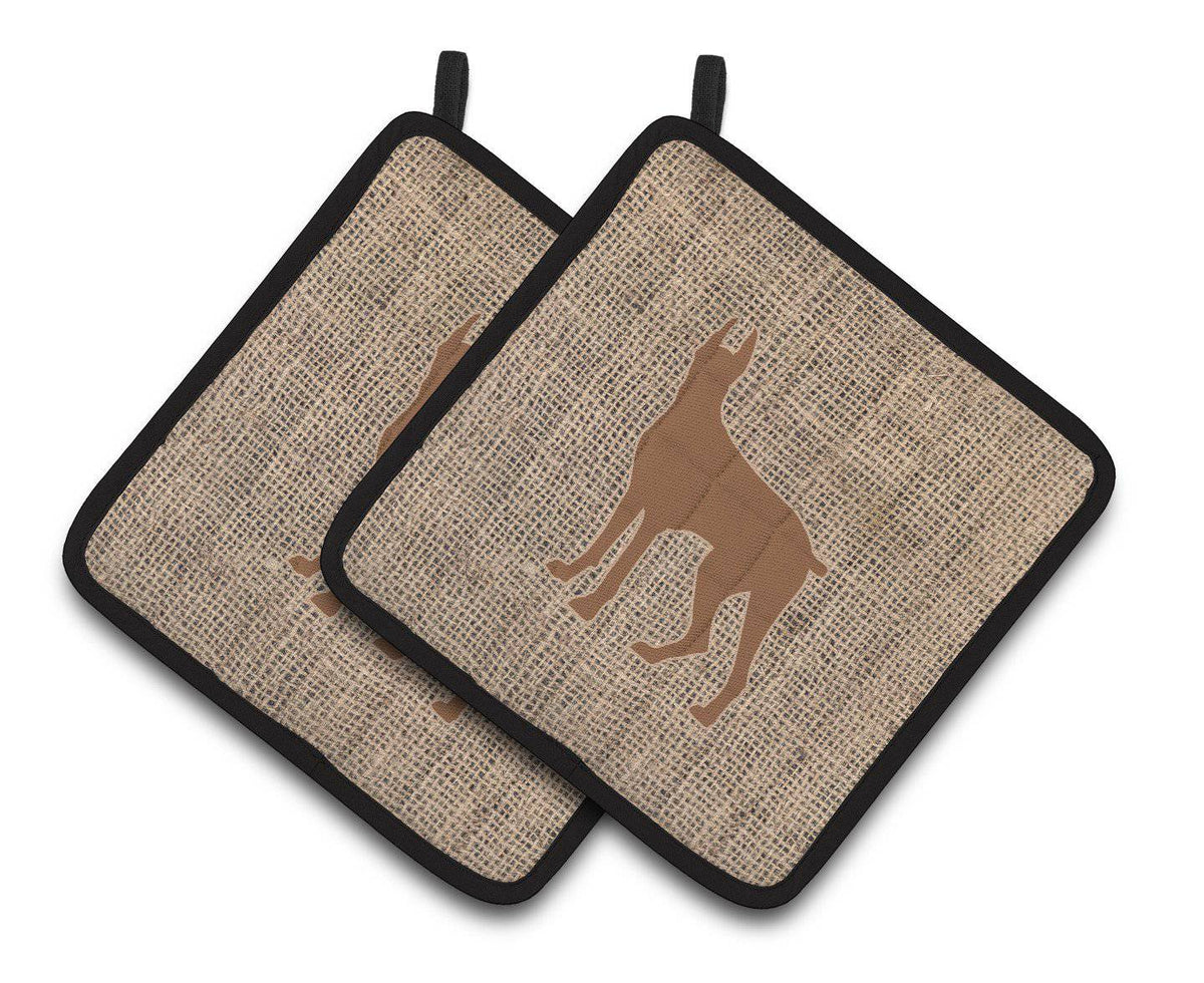 Great Dane Faux Burlap and Brown   Pair of Pot Holders BB1081-BL-BN-PTHD - the-store.com