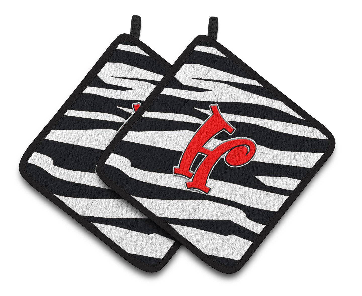 Monogram Initial H Zebra Red  Pair of Pot Holders CJ1024-HPTHD - the-store.com
