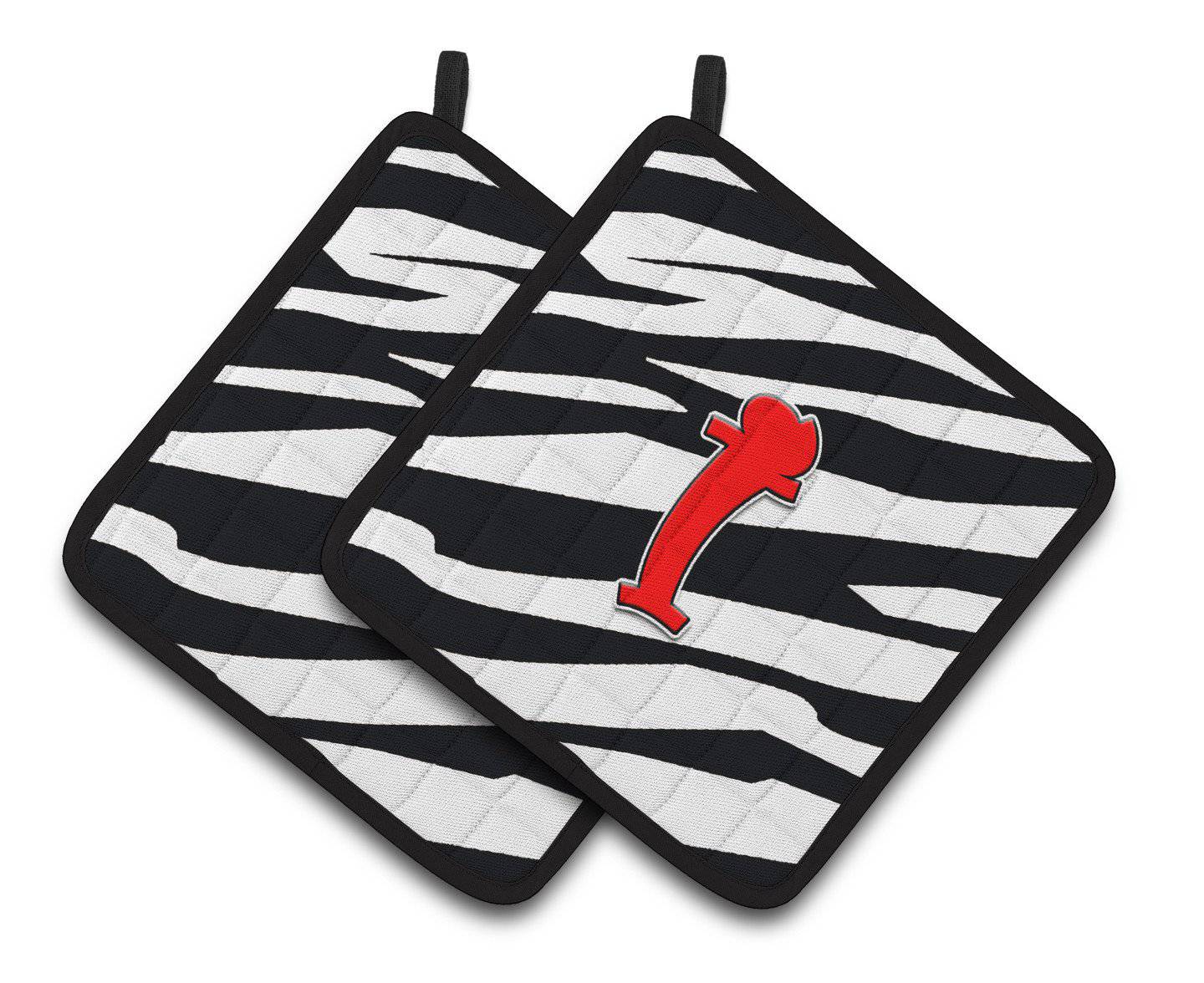 Monogram Initial I Zebra Red  Pair of Pot Holders CJ1024-IPTHD - the-store.com