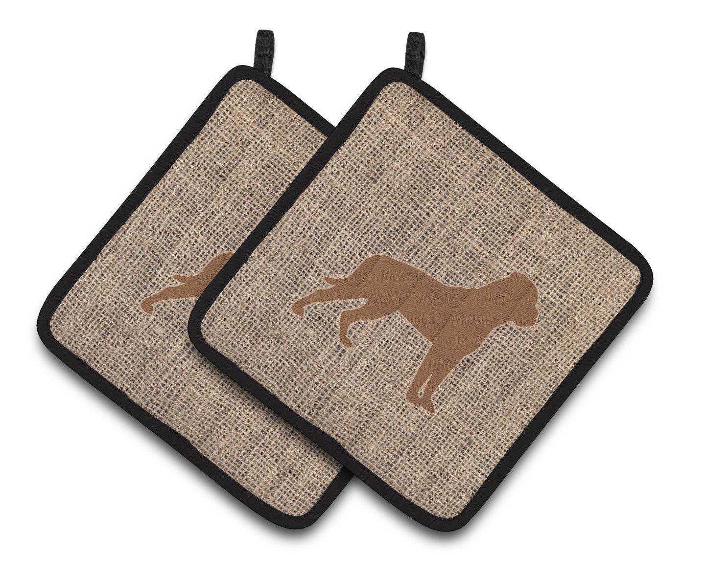 Rottweiler Faux Burlap and Brown   Pair of Pot Holders BB1083-BL-BN-PTHD - the-store.com