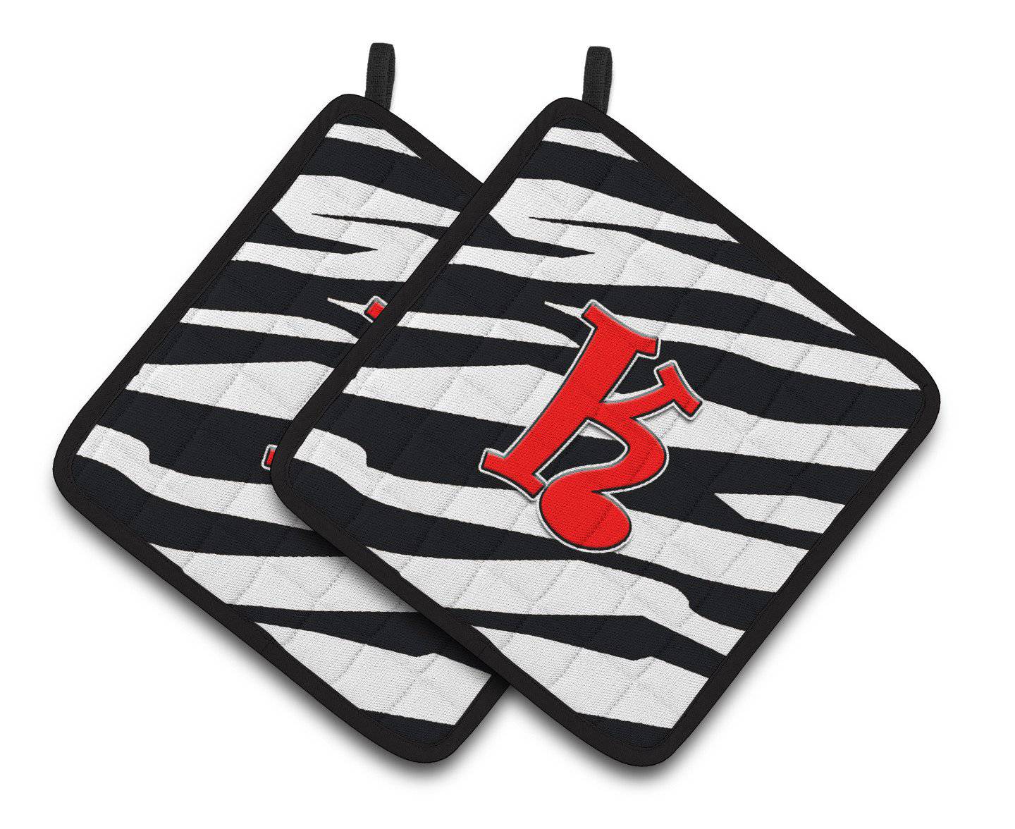 Monogram Initial K Zebra Red  Pair of Pot Holders CJ1024-KPTHD - the-store.com