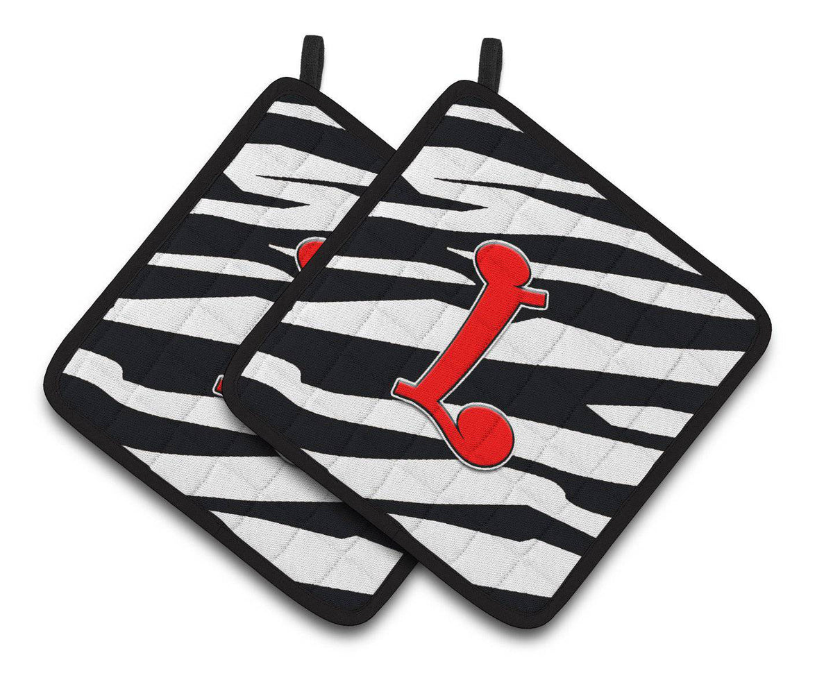 Monogram Initial L Zebra Red  Pair of Pot Holders CJ1024-LPTHD - the-store.com