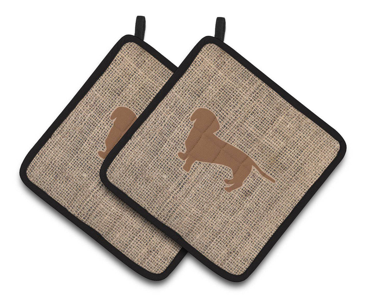 Dachshund Faux Burlap and Brown   Pair of Pot Holders BB1088-BL-BN-PTHD - the-store.com