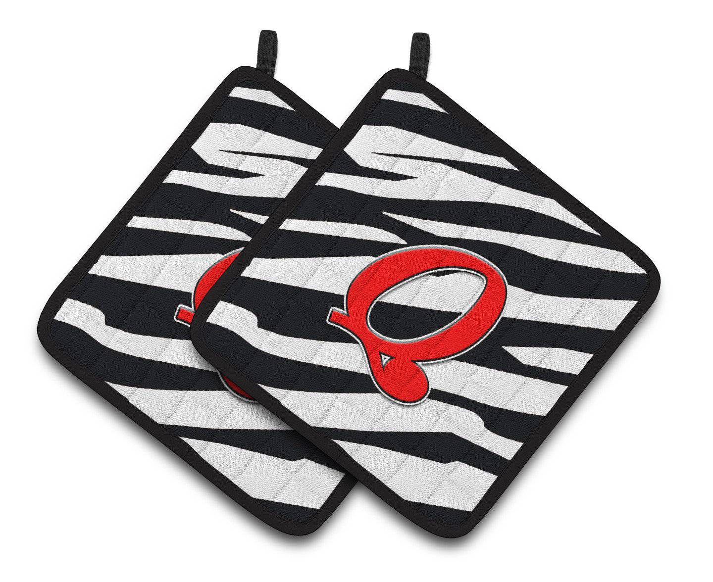Monogram Initial Q Zebra Red  Pair of Pot Holders CJ1024-QPTHD - the-store.com