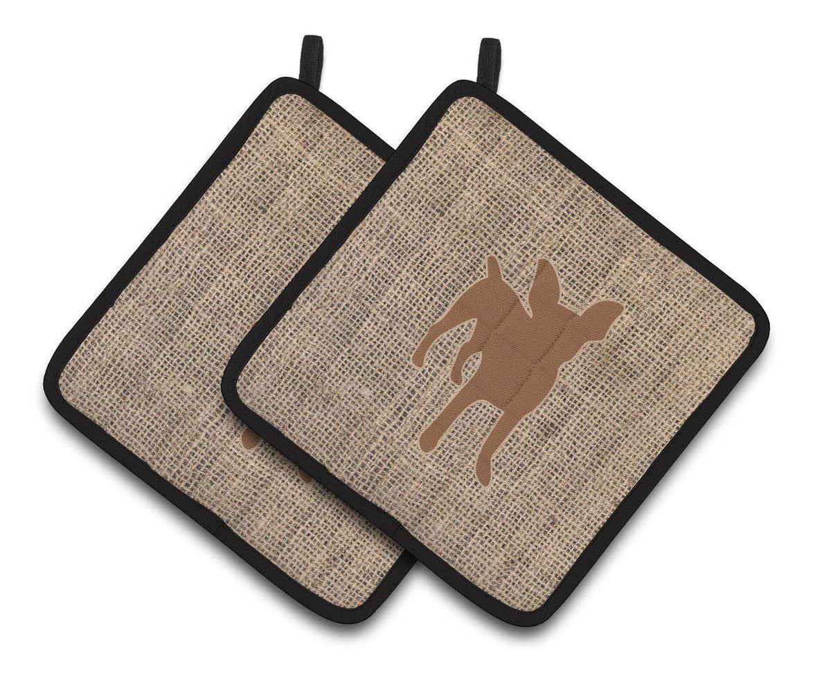 Chihuahua Faux Burlap and Brown   Pair of Pot Holders BB1108-BL-BN-PTHD - the-store.com