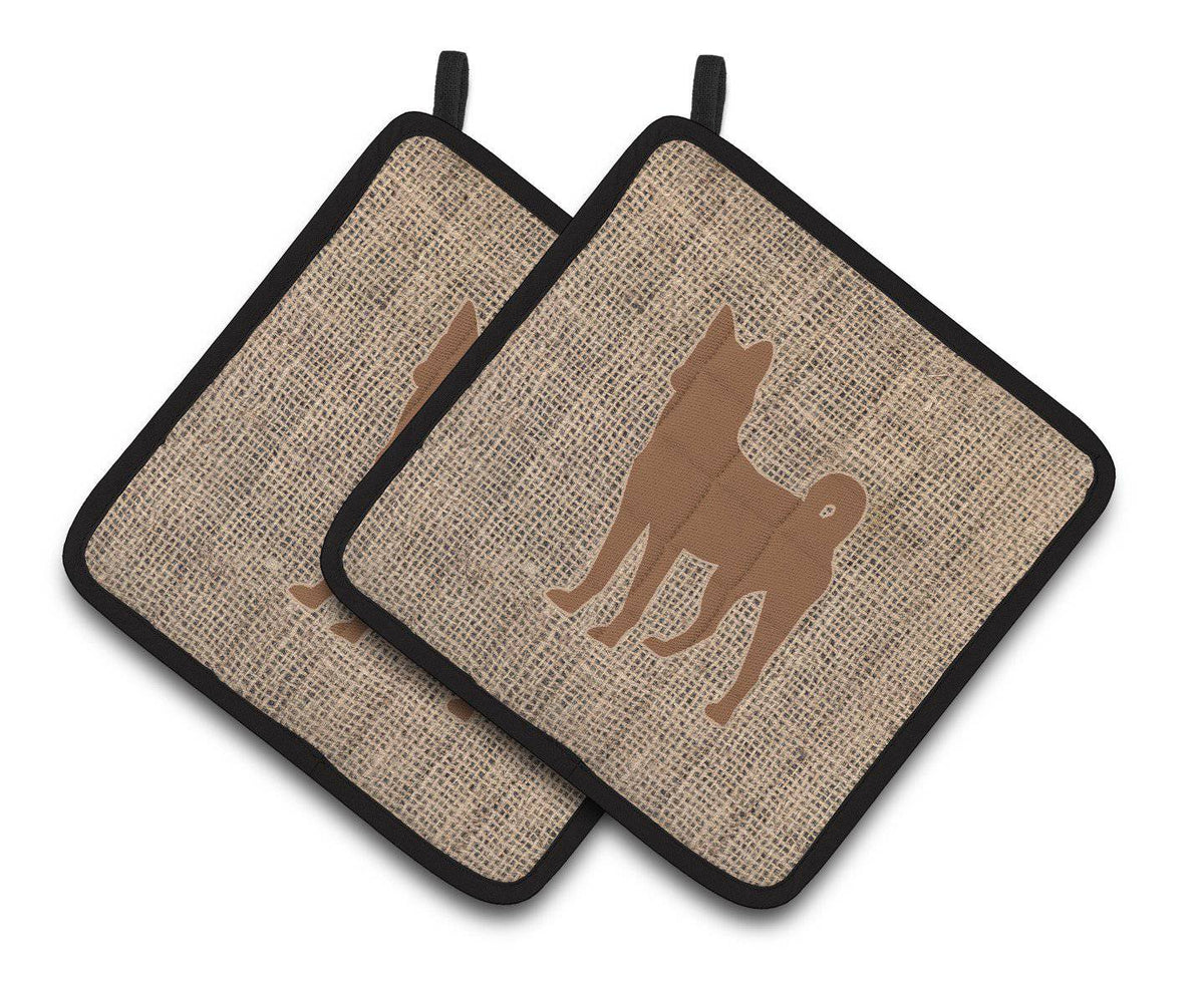 Basenji Faux Burlap and Brown   Pair of Pot Holders BB1110-BL-BN-PTHD - the-store.com