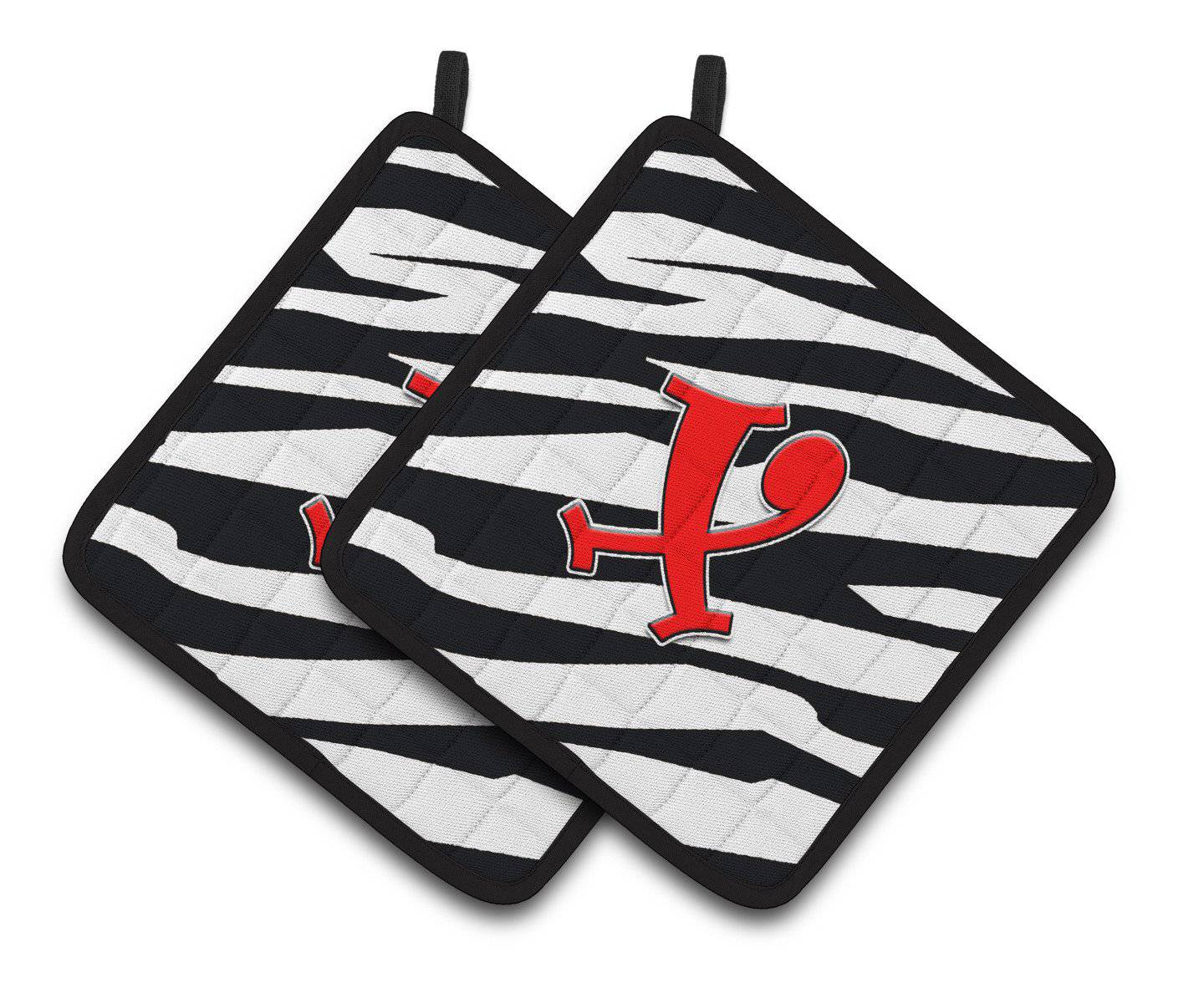 Monogram Initial X Zebra Red  Pair of Pot Holders CJ1024-XPTHD - the-store.com