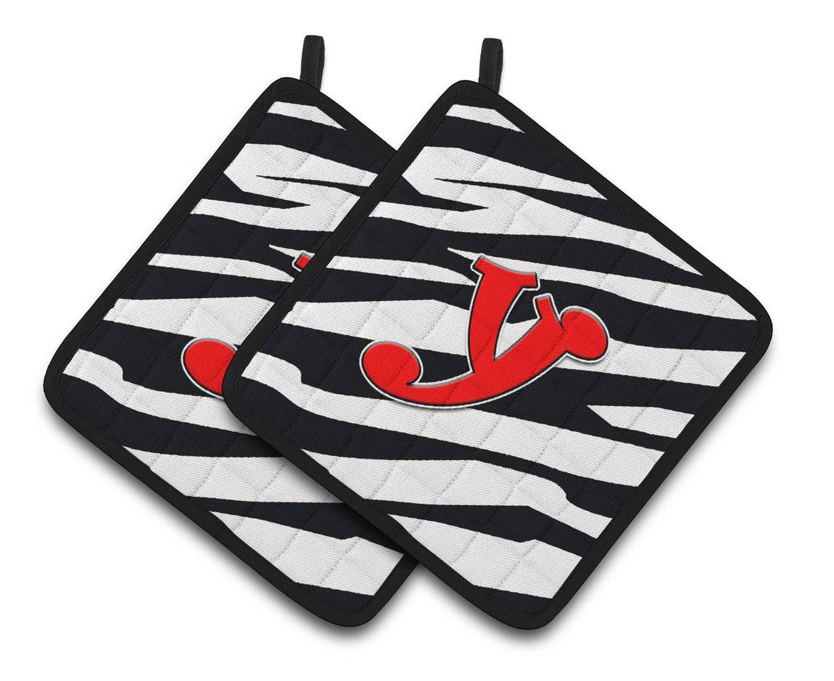 Monogram Initial Y Zebra Red  Pair of Pot Holders CJ1024-YPTHD - the-store.com