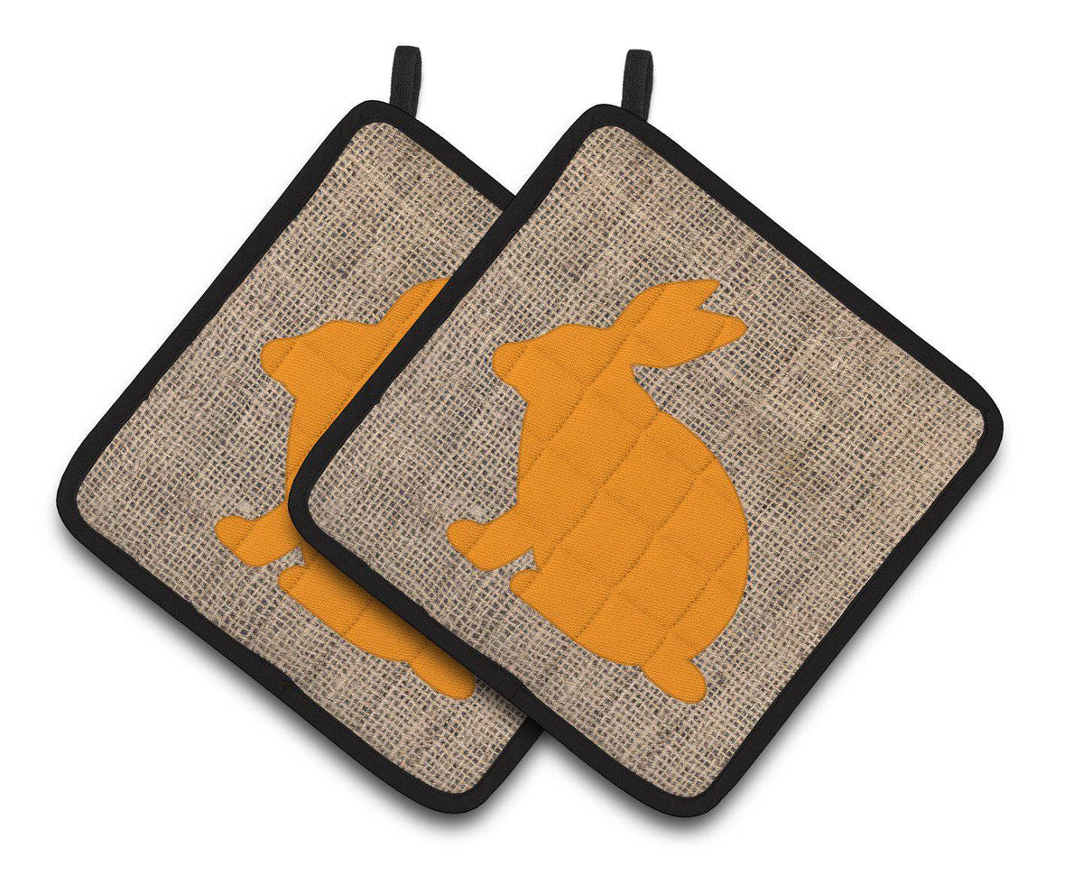 Rabbit Faux Burlap and Orange   Pair of Pot Holders BB1002-BL-OR-PTHD - the-store.com