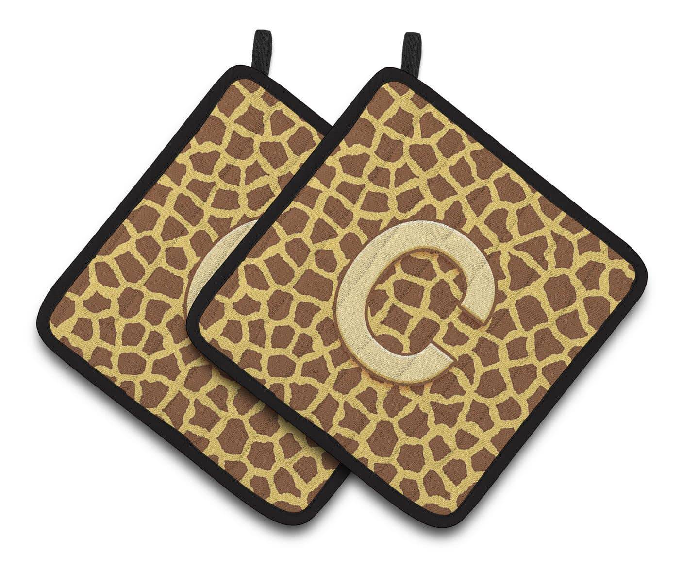 Monogram Initial C Giraffe  Pair of Pot Holders CJ1025-CPTHD - the-store.com