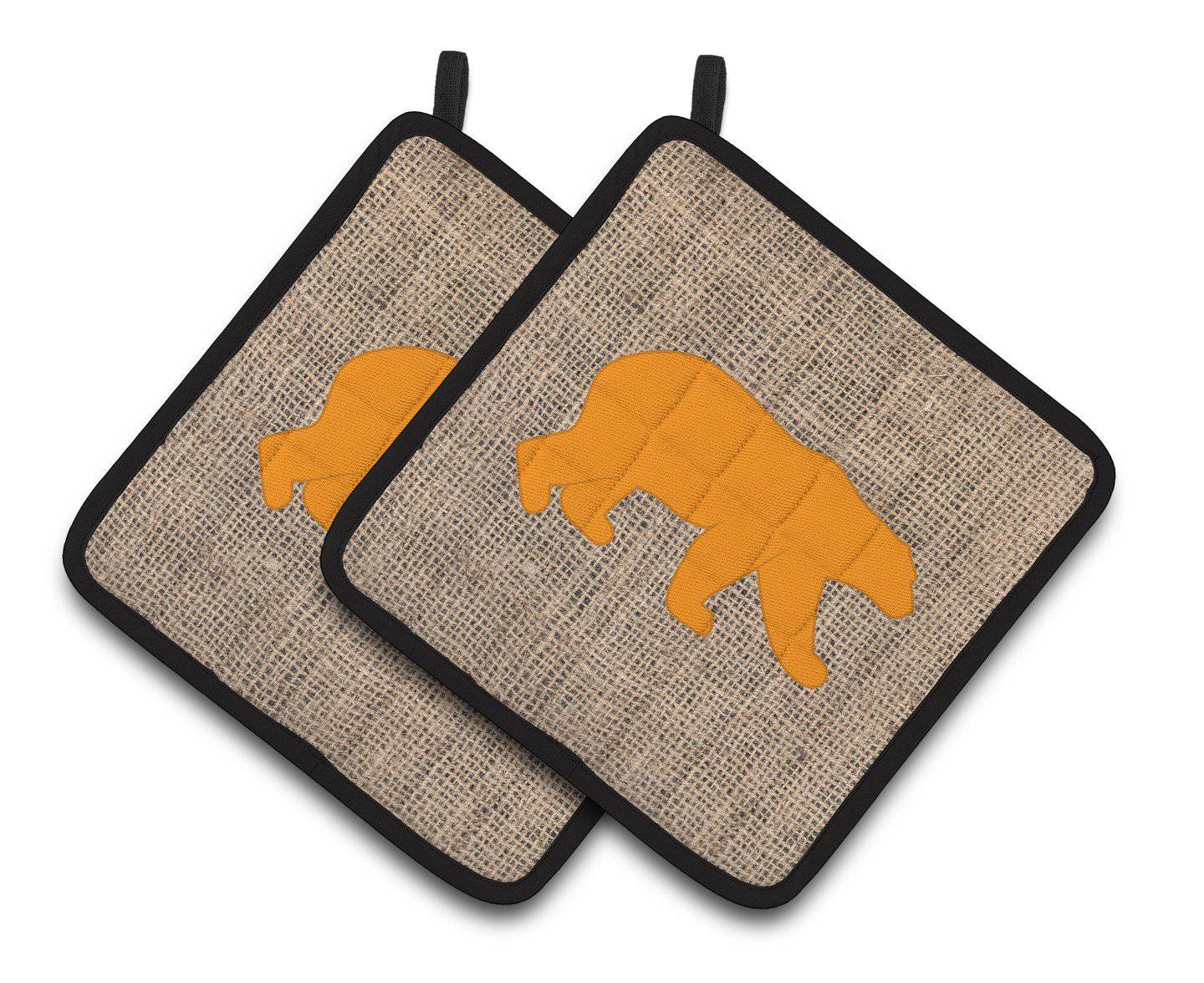 Bear Faux Burlap and Orange   Pair of Pot Holders BB1005-BL-OR-PTHD - the-store.com