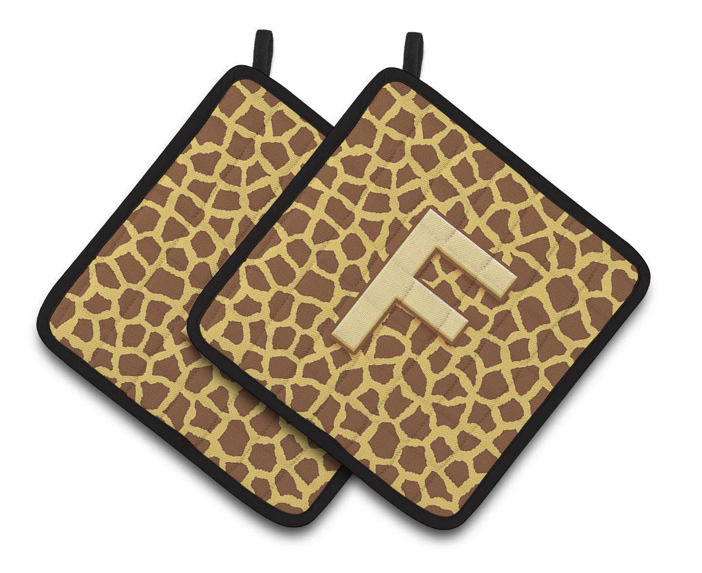 Monogram Initial F Giraffe  Pair of Pot Holders CJ1025-FPTHD - the-store.com