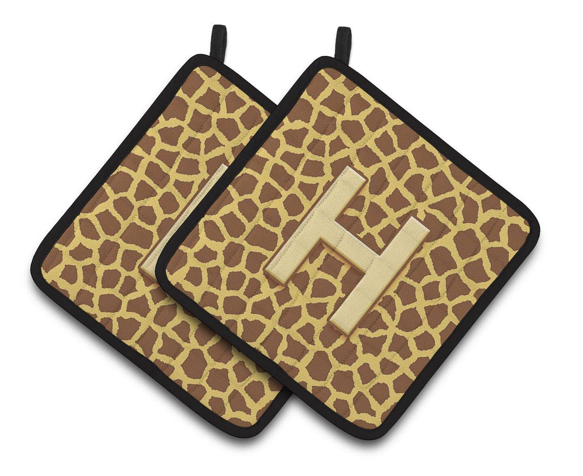 Monogram Initial H Giraffe  Pair of Pot Holders CJ1025-HPTHD - the-store.com
