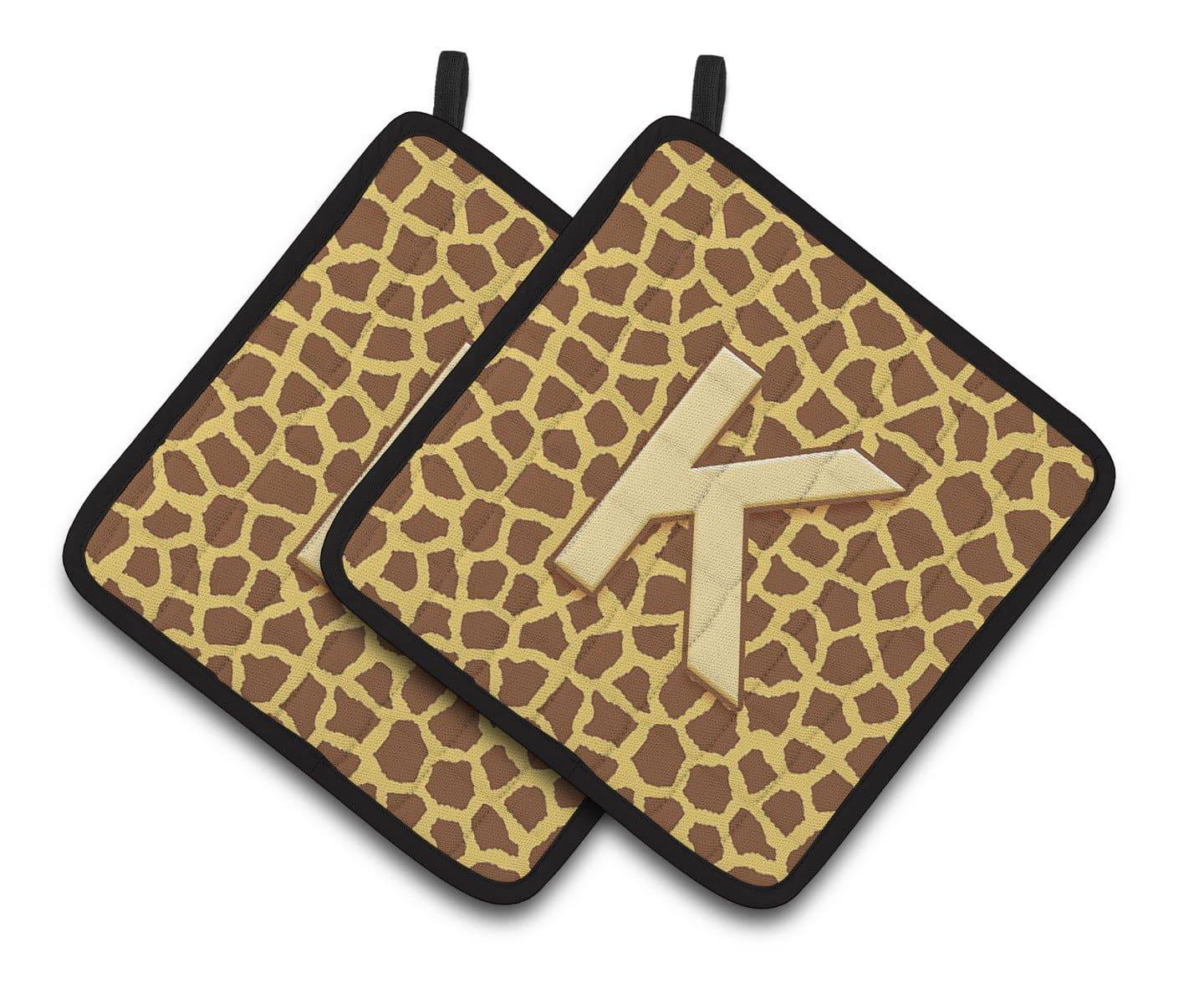 Monogram Initial K Giraffe  Pair of Pot Holders CJ1025-KPTHD - the-store.com
