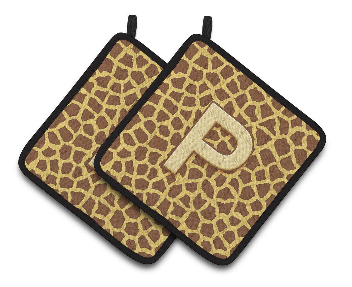 Monogram Initial P Giraffe  Pair of Pot Holders CJ1025-PPTHD - the-store.com