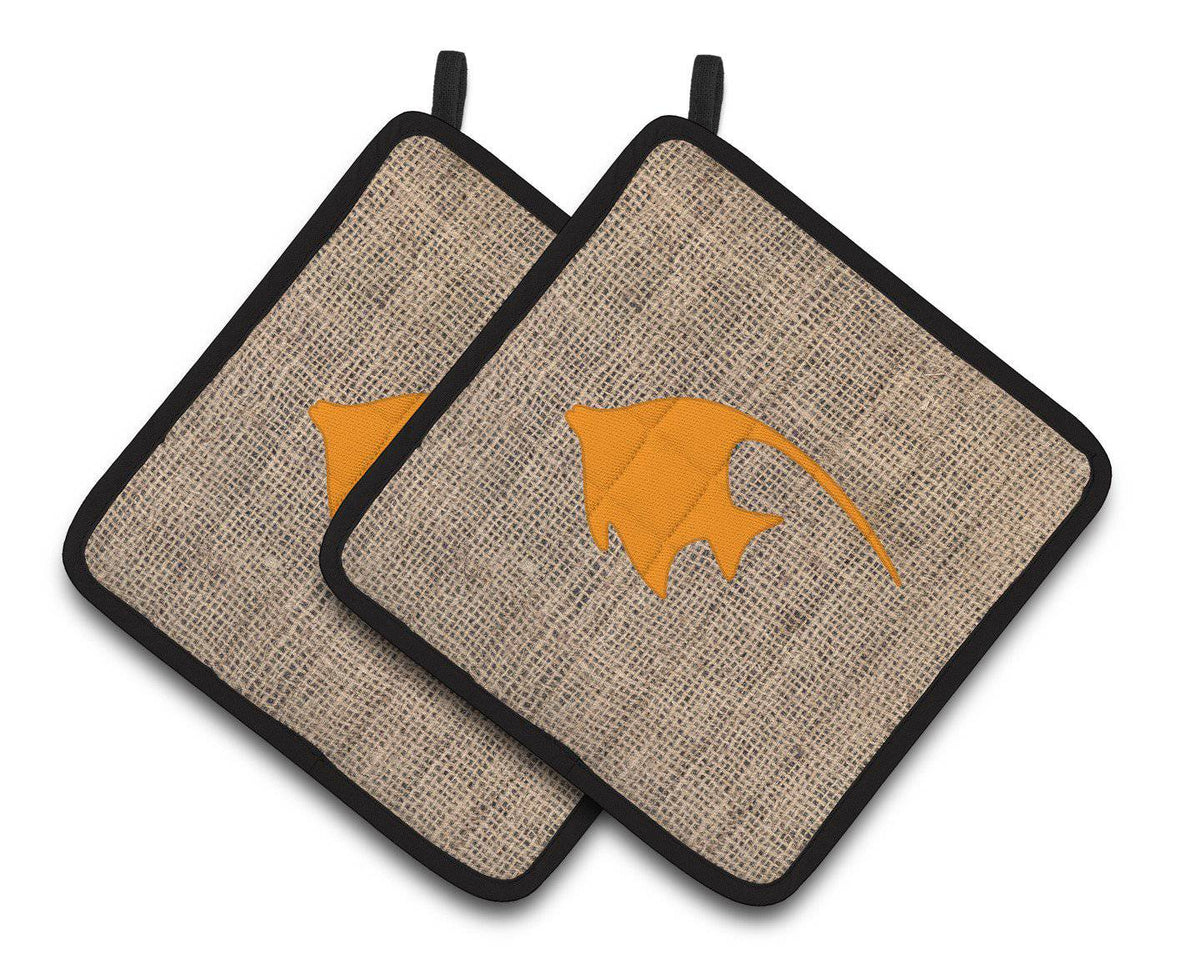 Fish - Angel Fish Faux Burlap and Orange   Pair of Pot Holders BB1019-BL-OR-PTHD - the-store.com