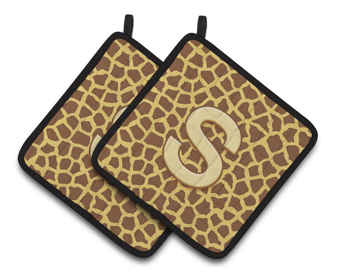 Monogram Initial S Giraffe  Pair of Pot Holders CJ1025-SPTHD - the-store.com