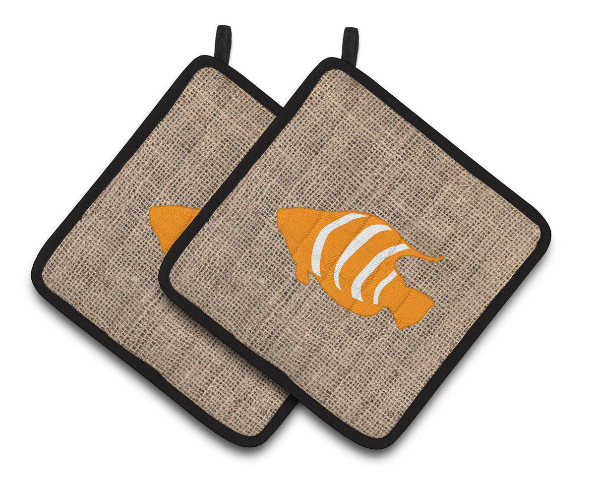 Fish Faux Burlap and Orange   Pair of Pot Holders BB1020-BL-OR-PTHD - the-store.com