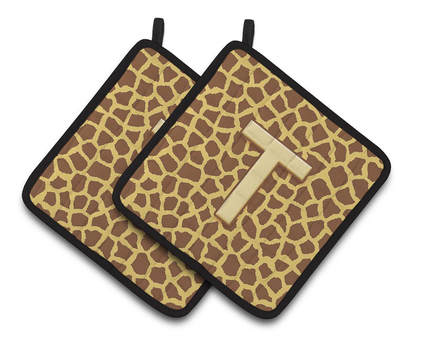 Monogram Initial T Giraffe  Pair of Pot Holders CJ1025-TPTHD - the-store.com