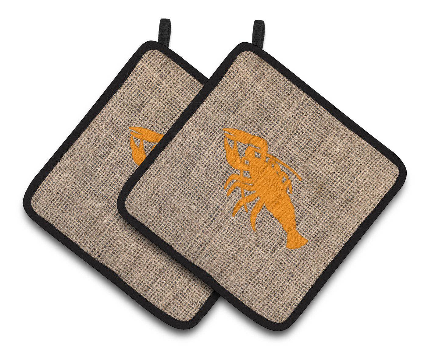 Lobster Faux Burlap and Orange   Pair of Pot Holders BB1028-BL-OR-PTHD - the-store.com