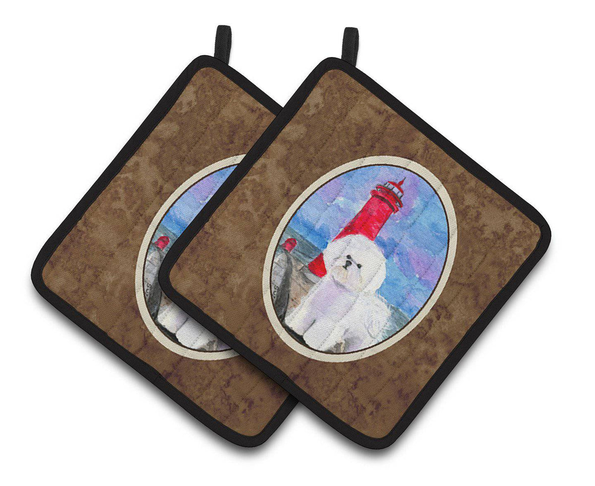 Lighthouse with Bichon Frise Pair of Pot Holders SS8891PTHD - the-store.com