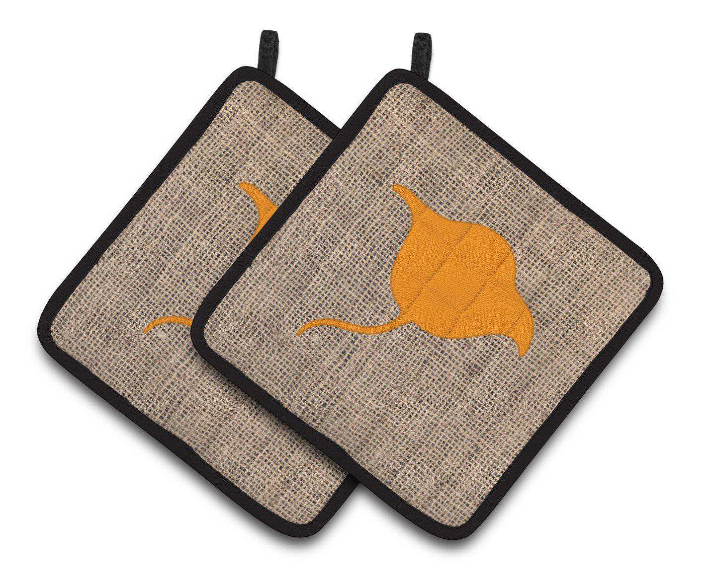 Stingray Faux Burlap and Orange   Pair of Pot Holders BB1094-BL-OR-PTHD - the-store.com