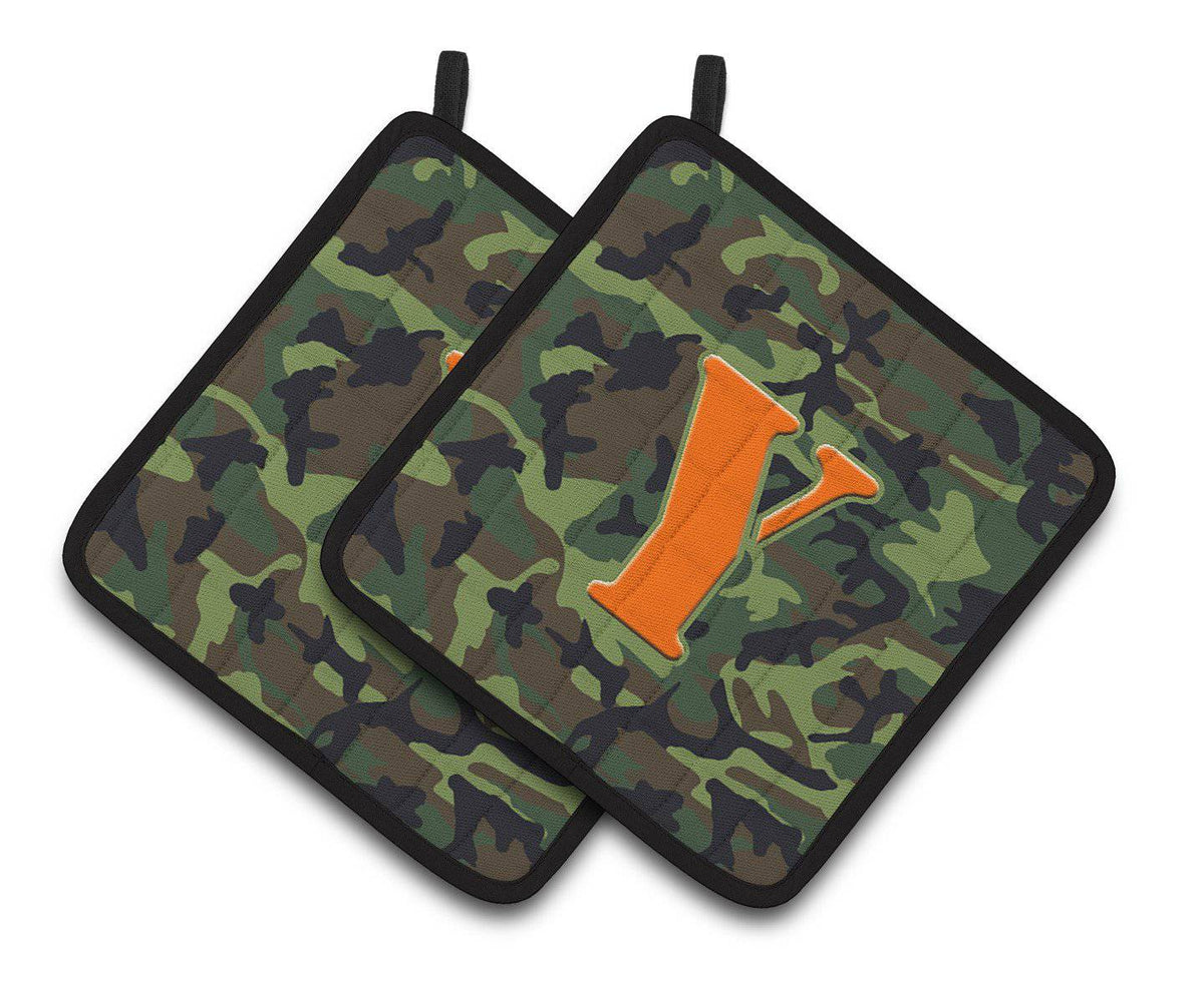 Letter Y Monogram - Camo Green Pair of Pot Holders CJ1030-YPTHD - the-store.com