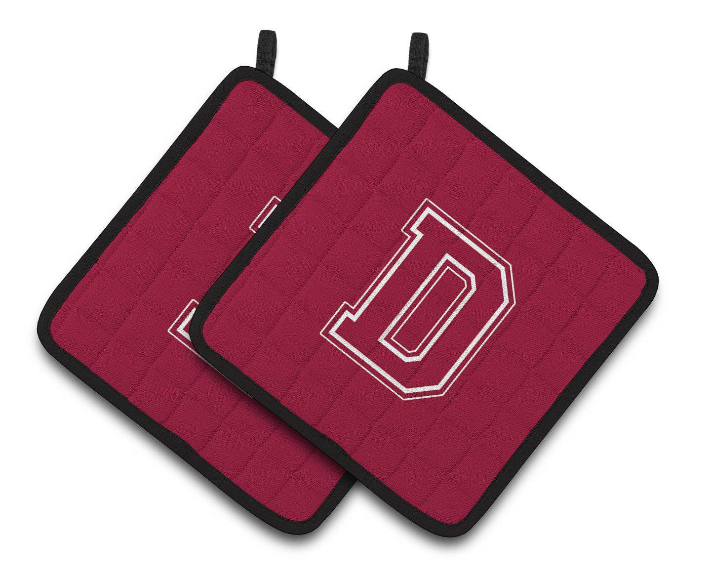 Monogram Initial D Maroon and White  Pair of Pot Holders CJ1032-DPTHD - the-store.com