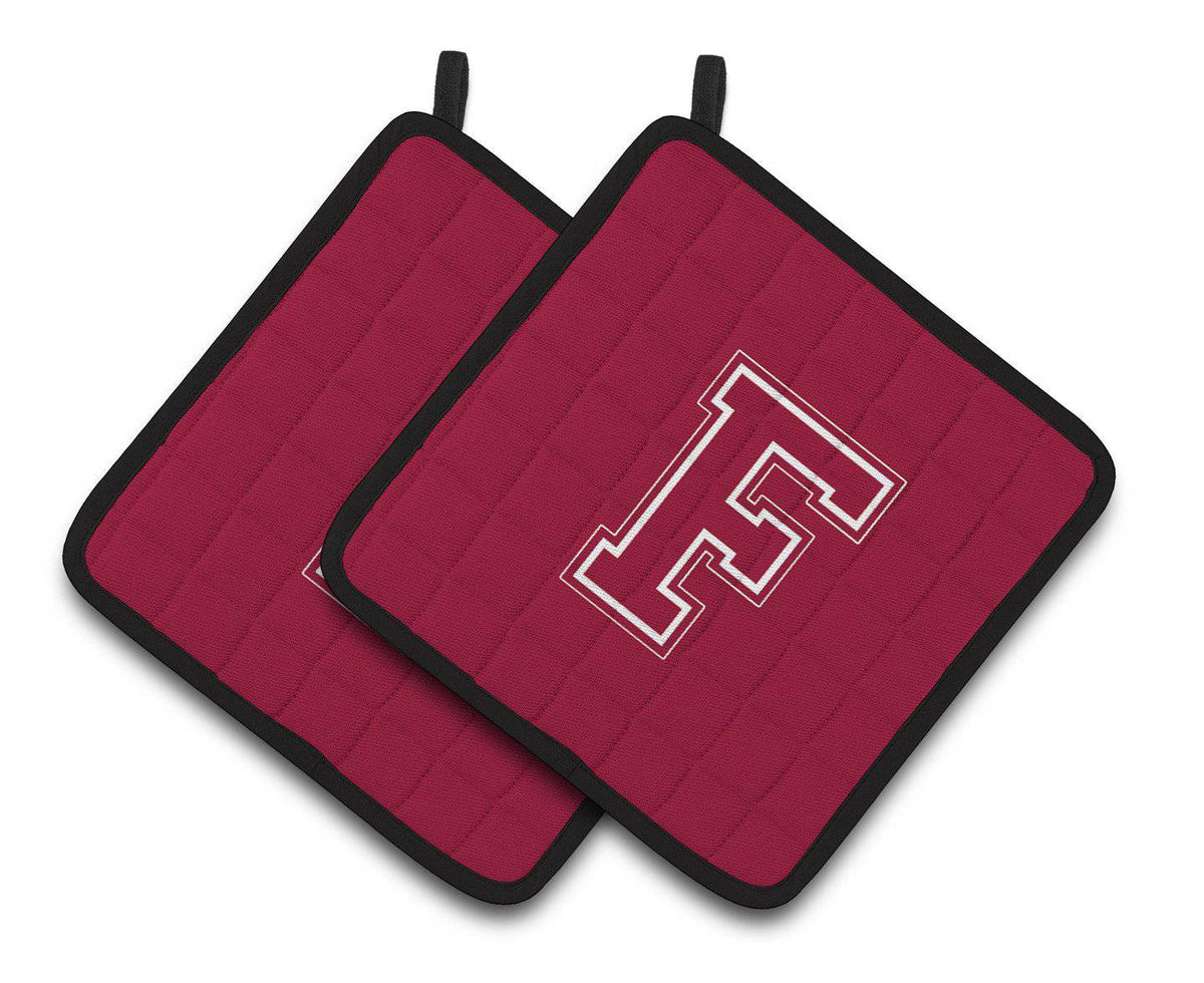 Monogram Initial F Maroon and White  Pair of Pot Holders CJ1032-FPTHD - the-store.com