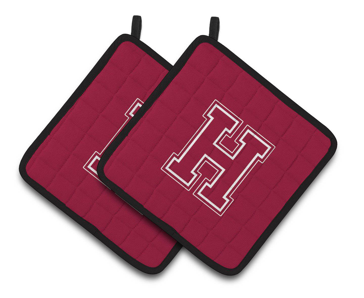 Monogram Initial H Maroon and White  Pair of Pot Holders CJ1032-HPTHD - the-store.com