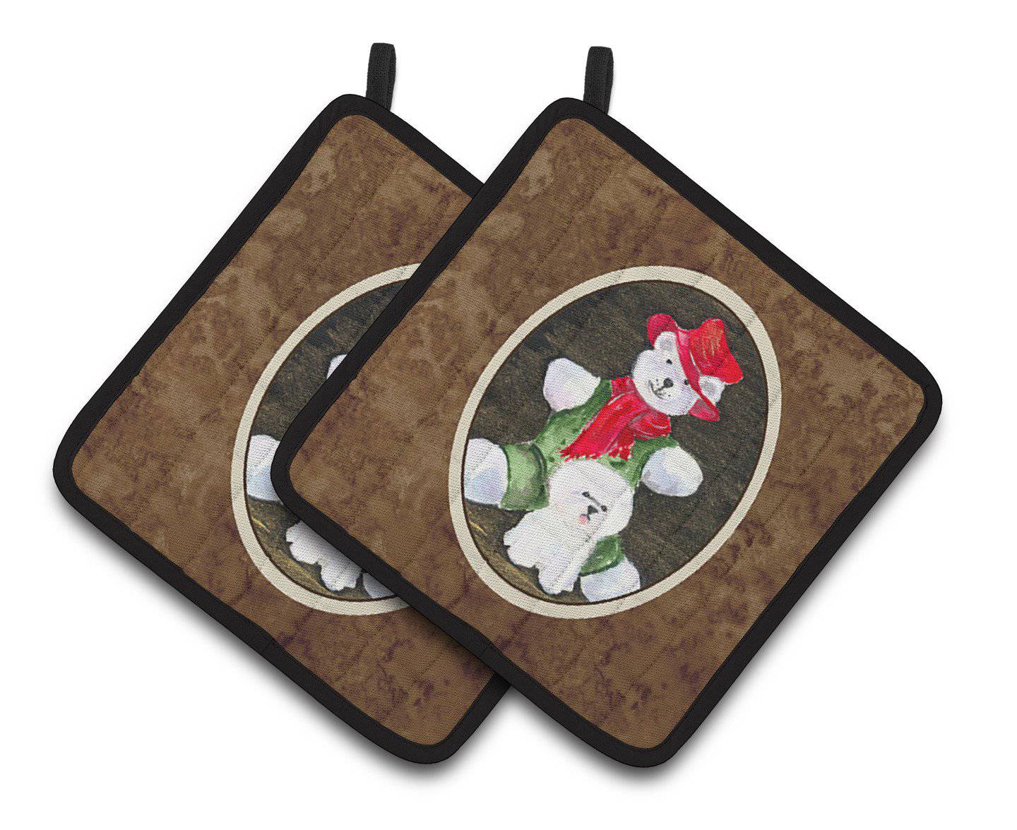 Bichon Frise with Teddy Bear Pair of Pot Holders SS8948PTHD - the-store.com