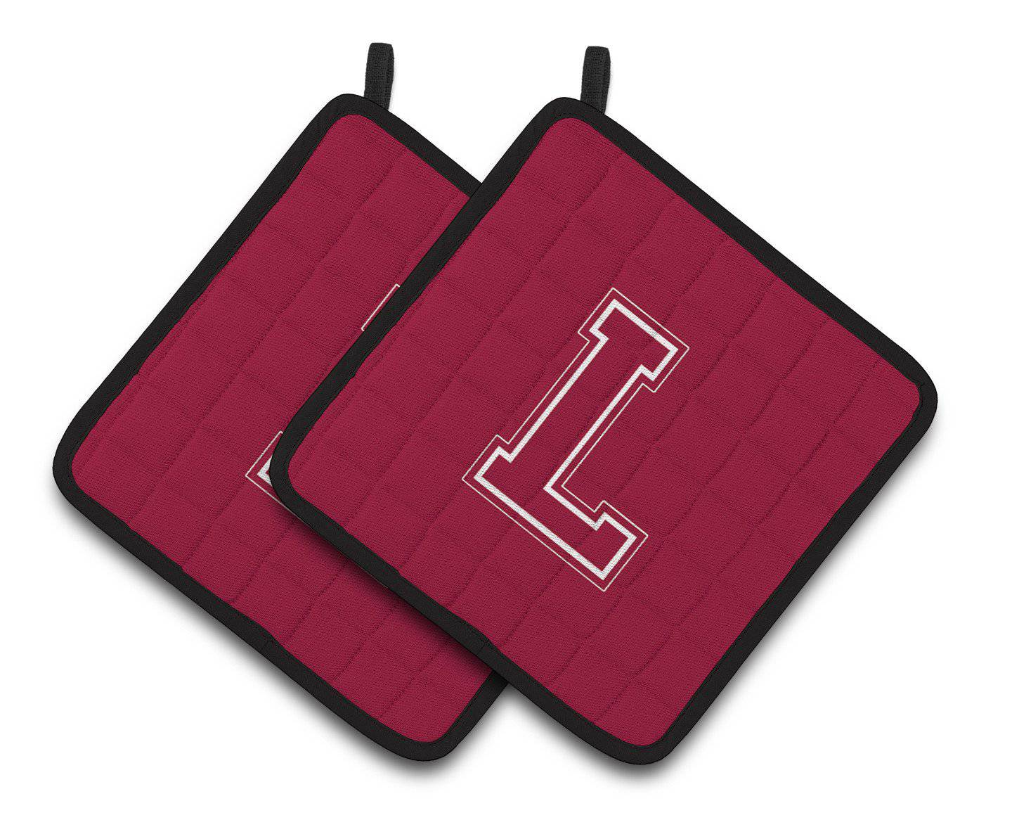 Monogram Initial L Maroon and White  Pair of Pot Holders CJ1032-LPTHD - the-store.com