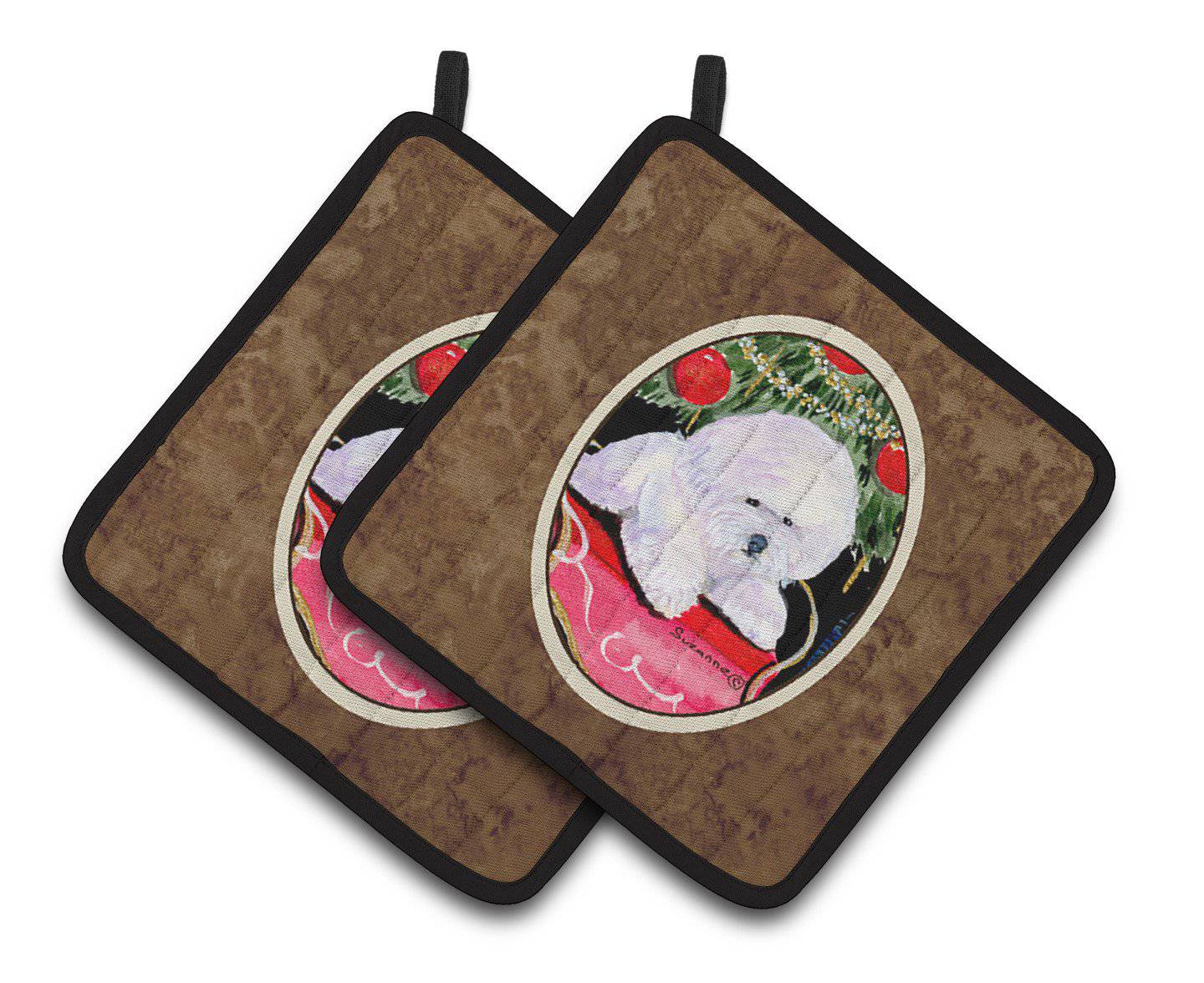 Christmas Tree with  Bichon Frise Pair of Pot Holders SS8957PTHD - the-store.com
