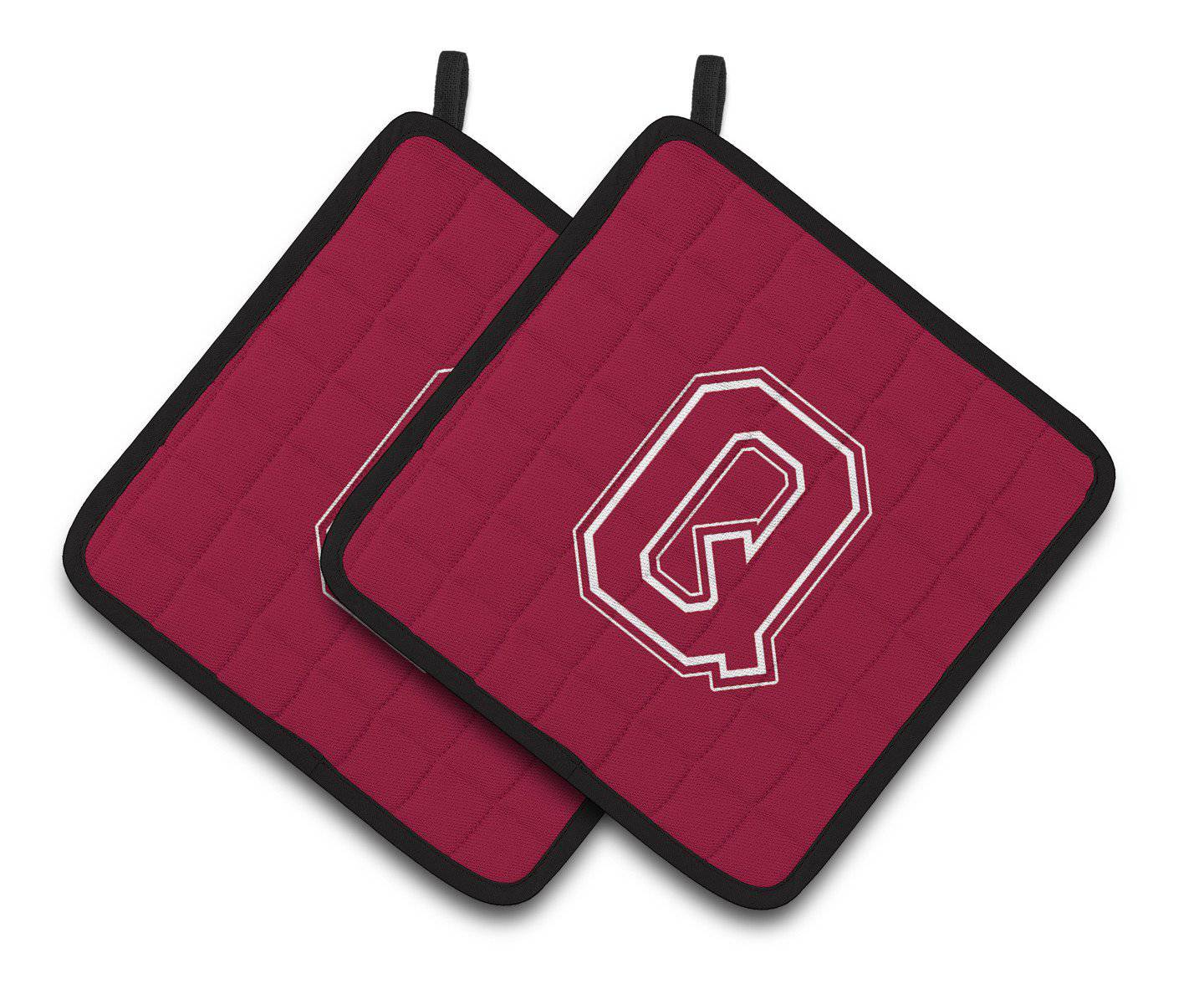 Monogram Initial Q Maroon and White  Pair of Pot Holders CJ1032-QPTHD - the-store.com