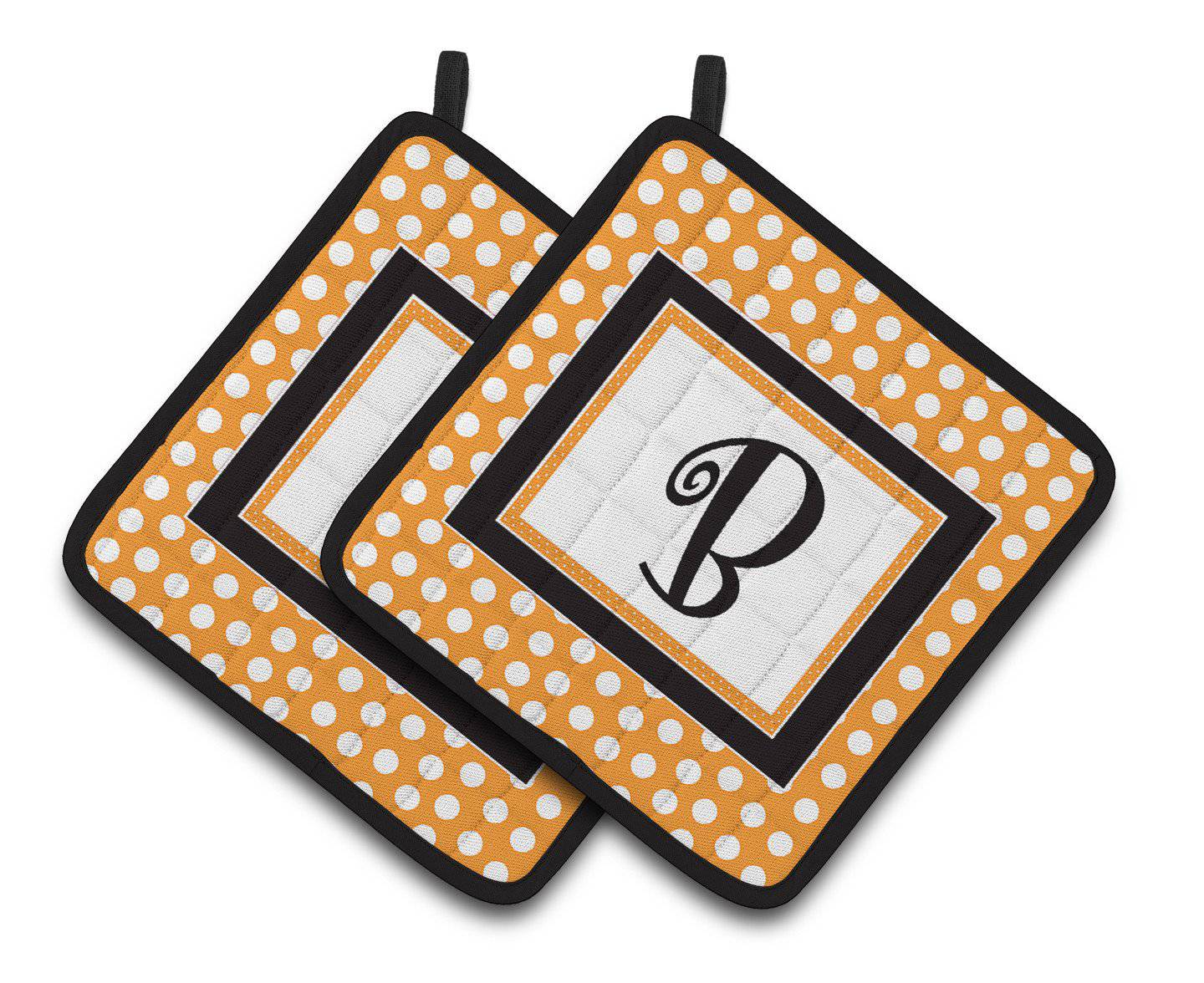 Monogram Initial B Orange Polkadots  Pair of Pot Holders CJ1033-BPTHD - the-store.com