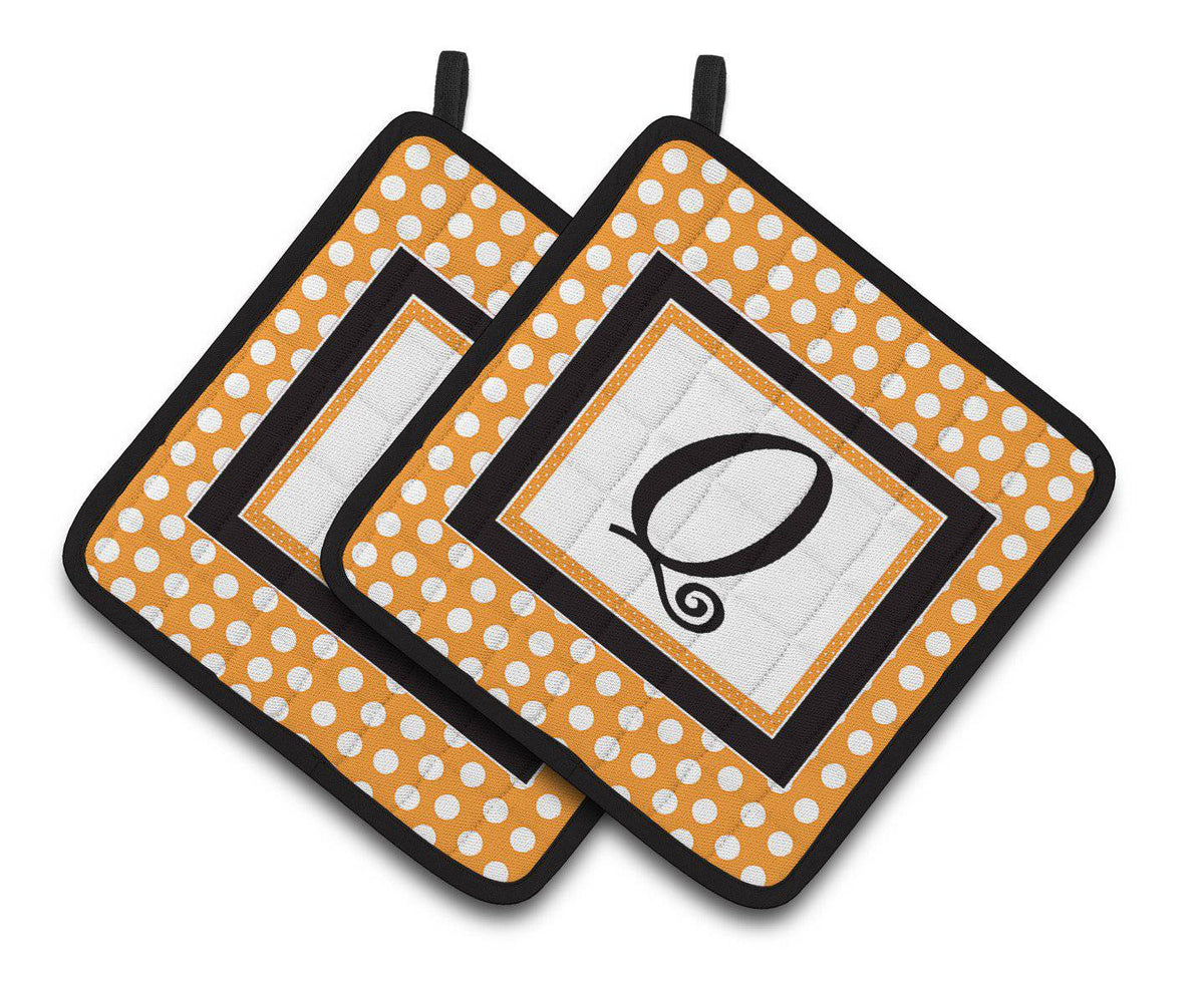 Monogram Initial Q Orange Polkadots  Pair of Pot Holders CJ1033-QPTHD - the-store.com