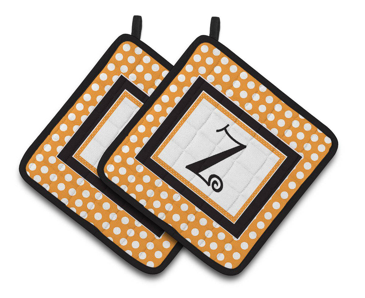 Monogram Initial Z Orange Polkadots  Pair of Pot Holders CJ1033-ZPTHD - the-store.com