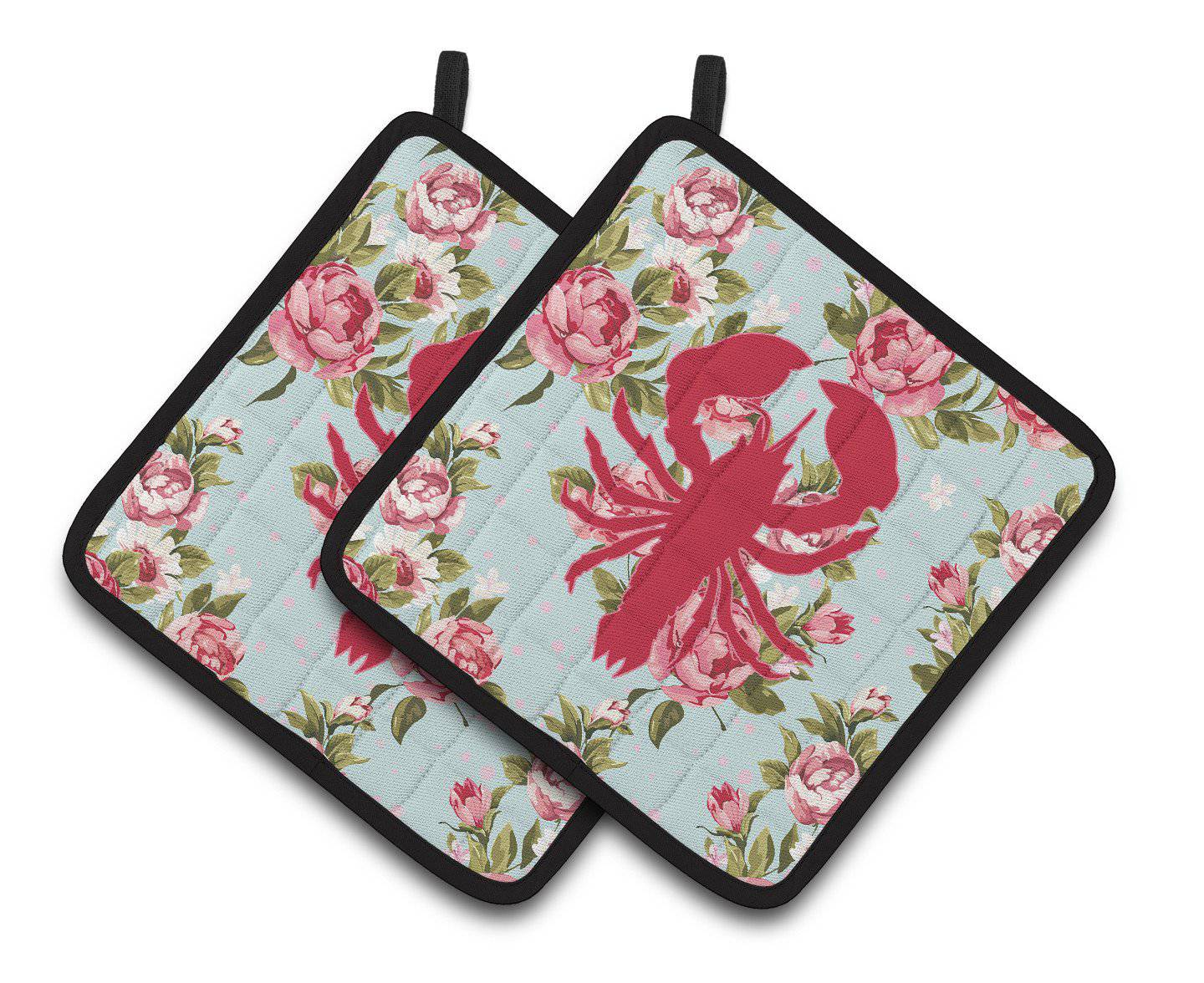 Lobster Shabby Chic Blue Roses   Pair of Pot Holders BB1015-RS-BU-PTHD - the-store.com