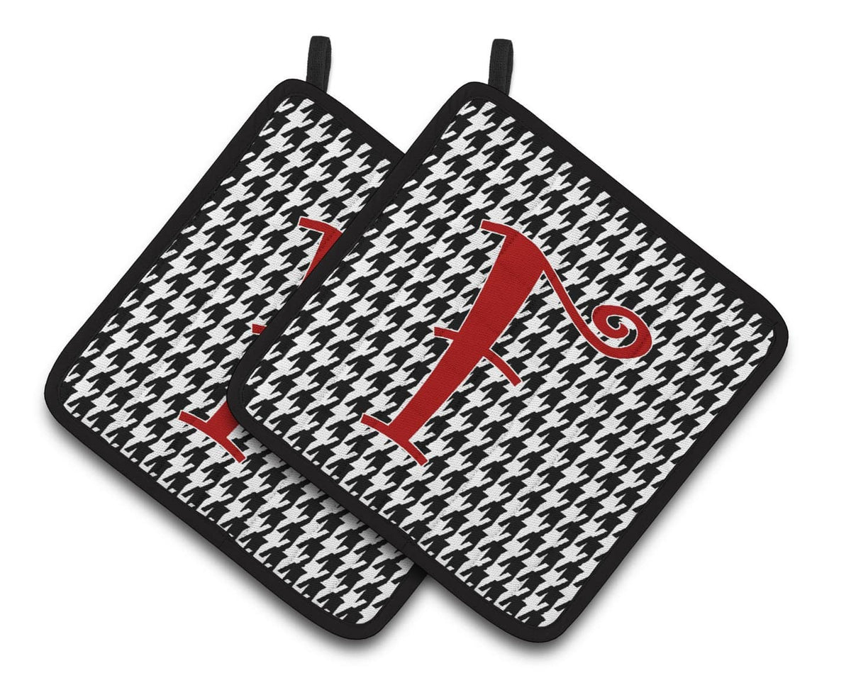 Monogram Initial F Houndstooth Black  Pair of Pot Holders CJ1035-FPTHD - the-store.com