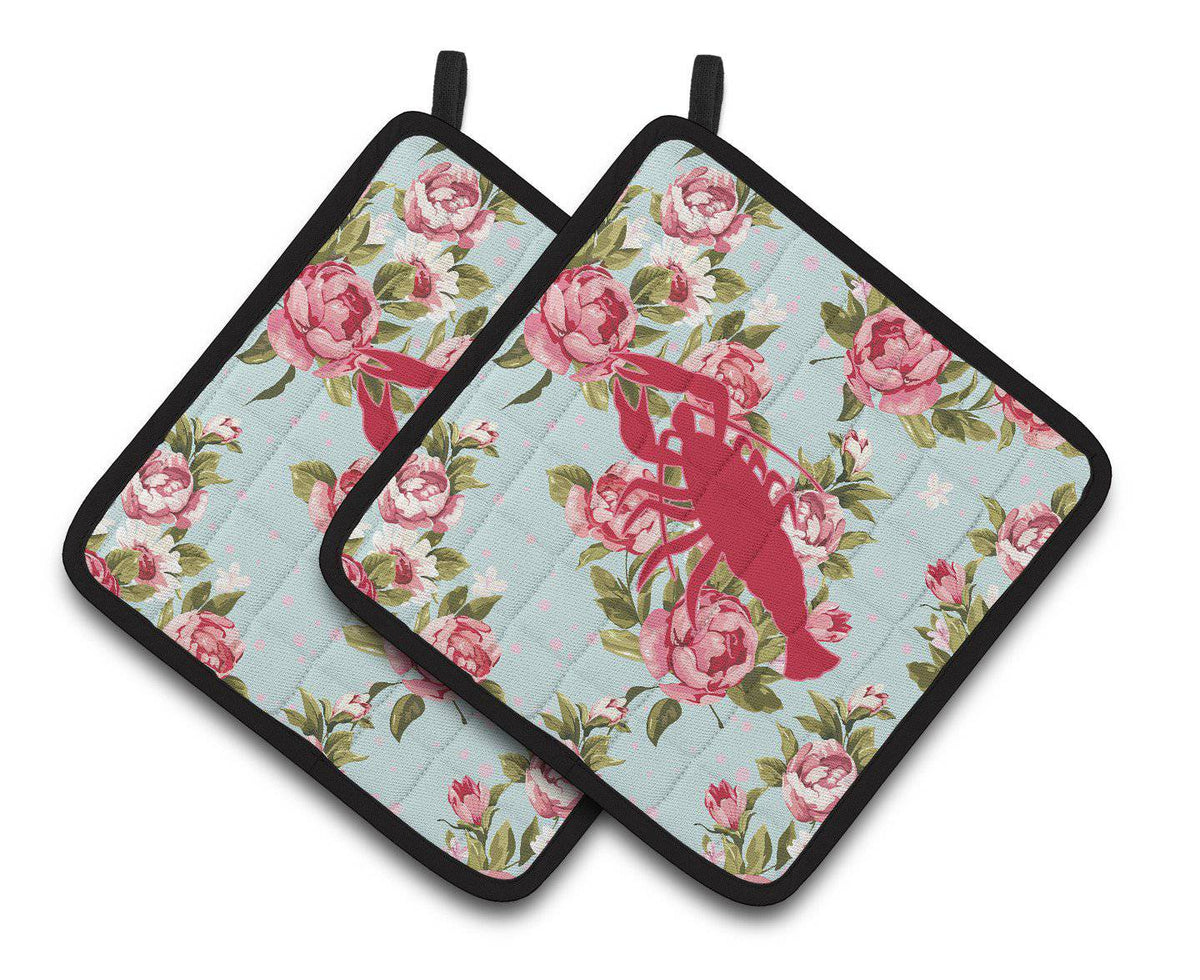 Lobster Shabby Chic Blue Roses   Pair of Pot Holders BB1028-RS-BU-PTHD - the-store.com