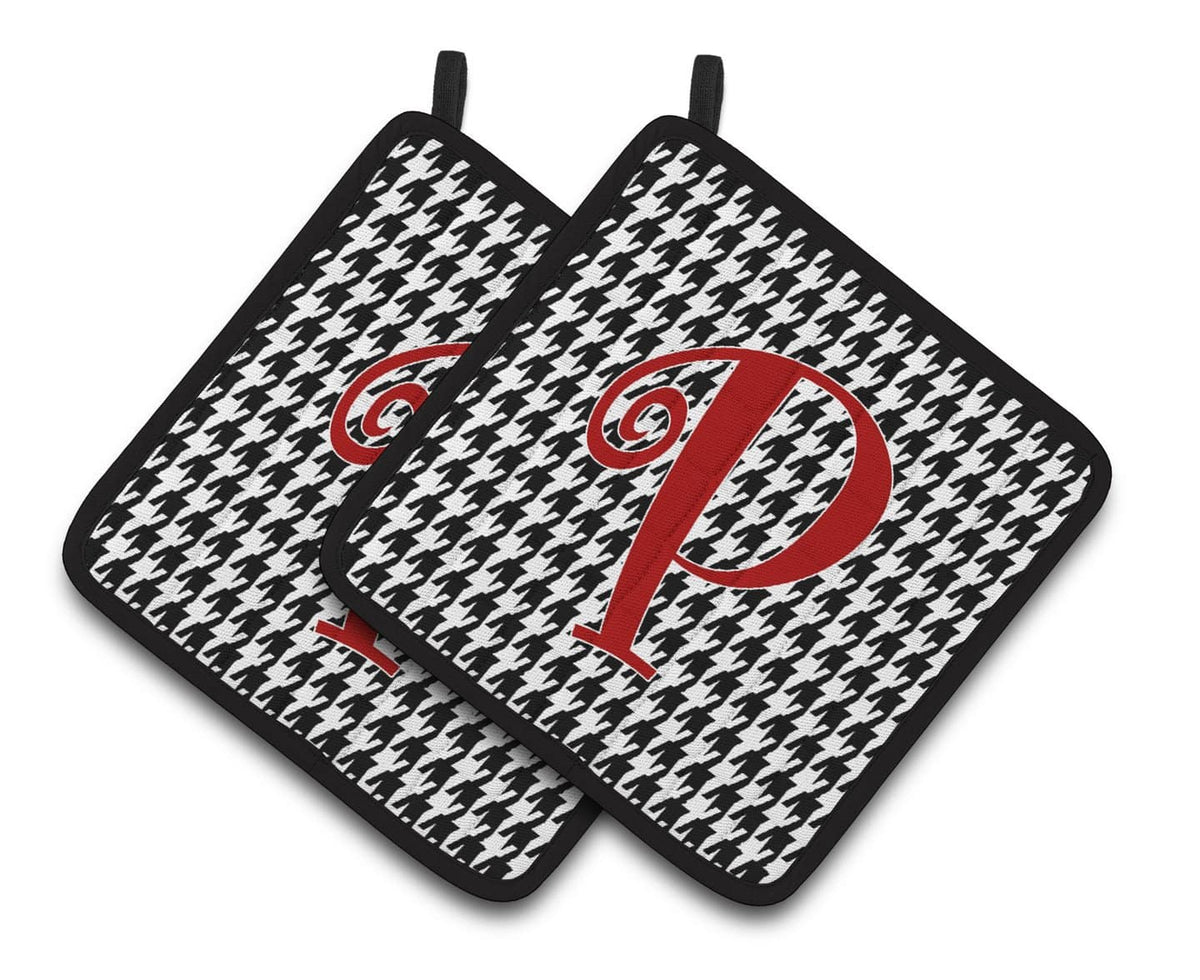 Monogram Initial P Houndstooth Black  Pair of Pot Holders CJ1035-PPTHD - the-store.com