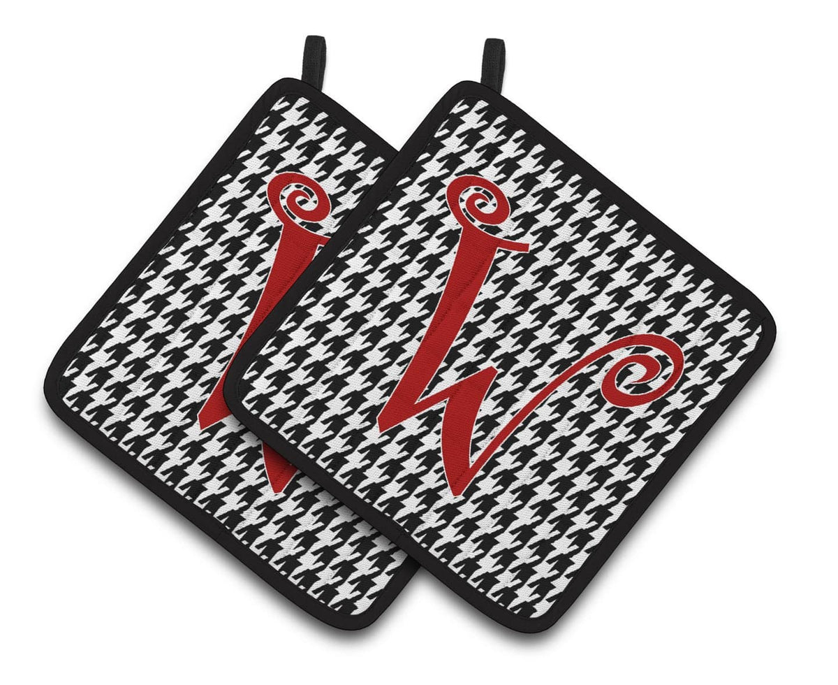 Monogram Initial W Houndstooth Black  Pair of Pot Holders CJ1035-WPTHD - the-store.com
