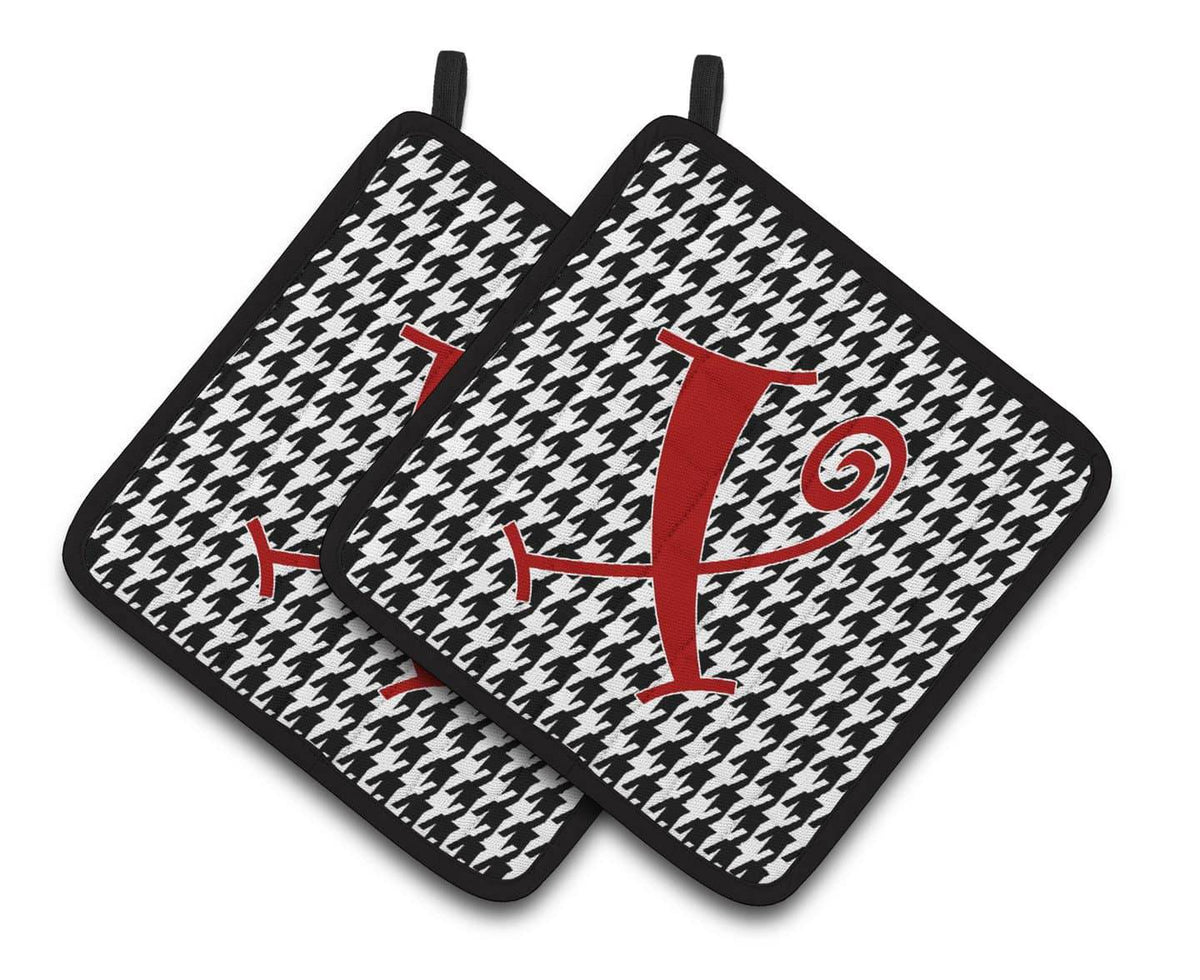 Monogram Initial X Houndstooth Black  Pair of Pot Holders CJ1035-XPTHD - the-store.com