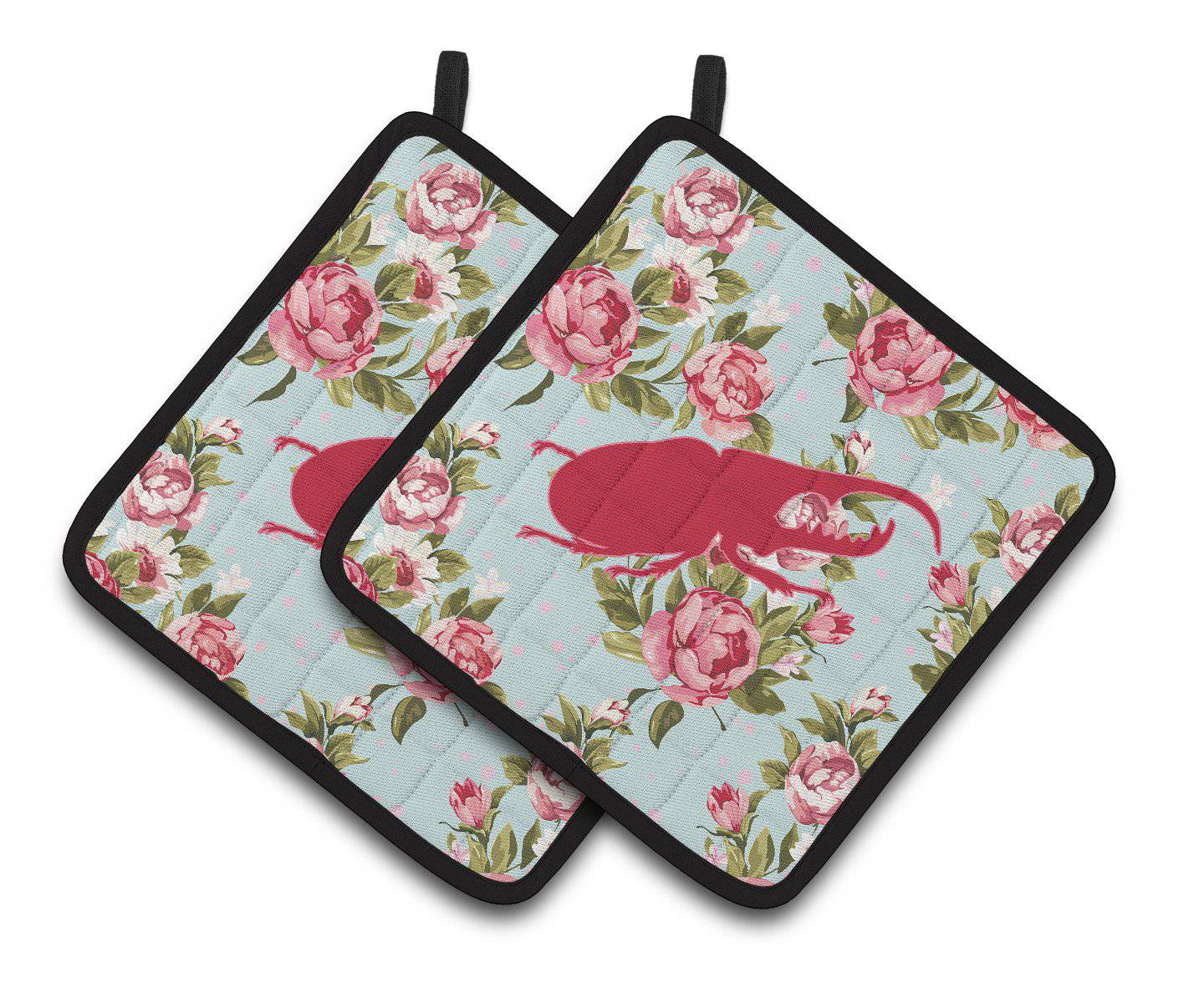 Beetle Shabby Chic Blue Roses   Pair of Pot Holders BB1056-RS-BU-PTHD - the-store.com